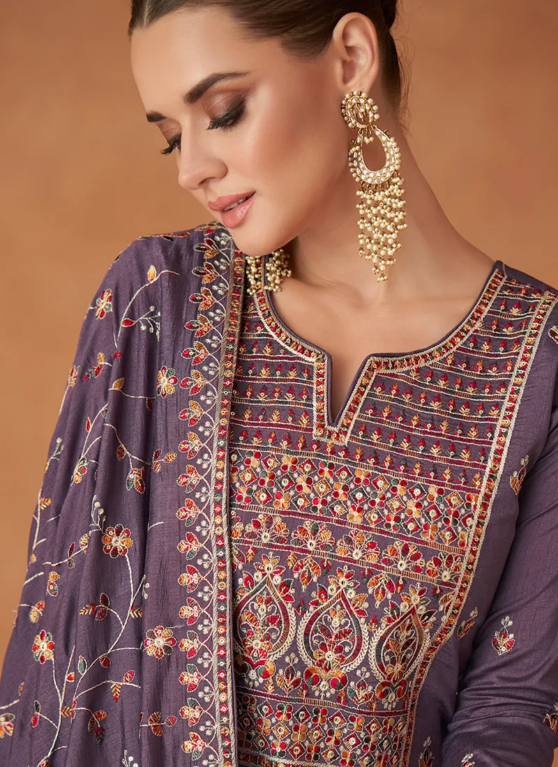 Purple Multi Sequence Embroidery Festive Anarkali Suit