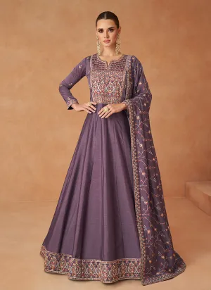 Purple Multi Sequence Embroidery Festive Anarkali Suit