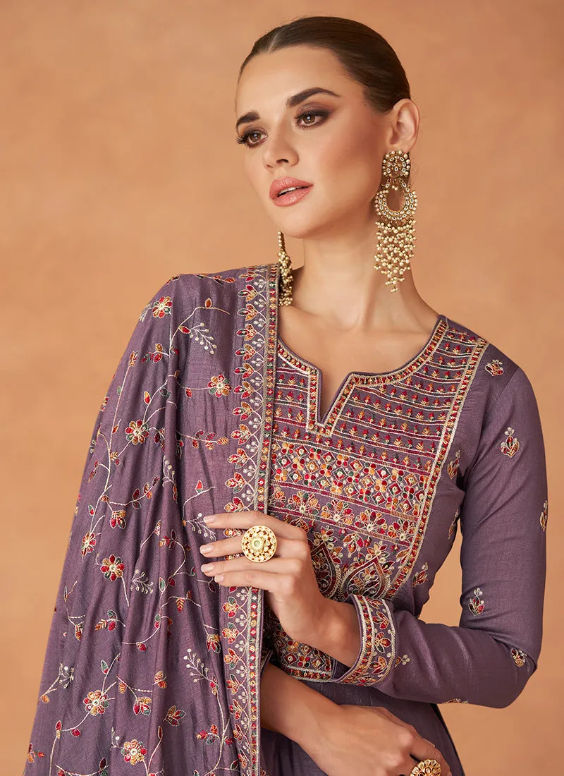 Purple Multi Sequence Embroidery Festive Anarkali Suit