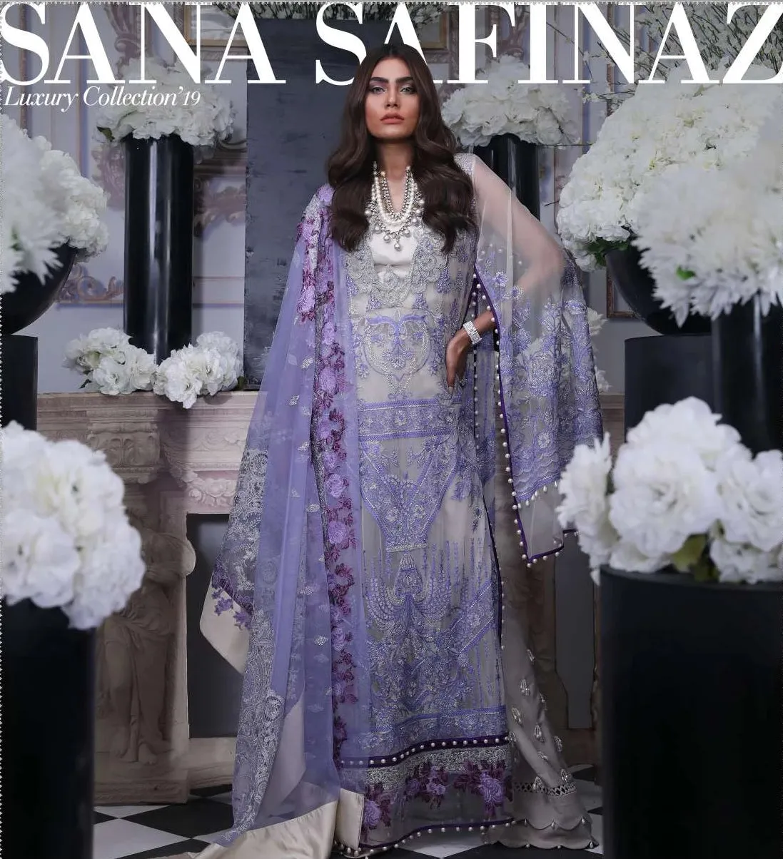 Purple Net Salwar Kameez-Suit- Sana Safinaz Luxury 2019