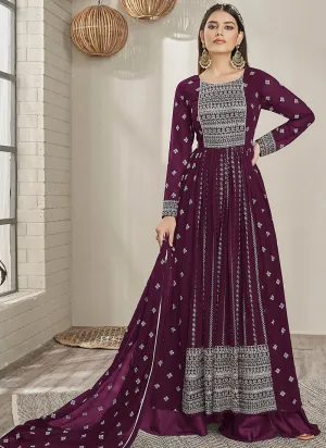 Purple Sequence Embroidery Anarkali Palazzo Suit