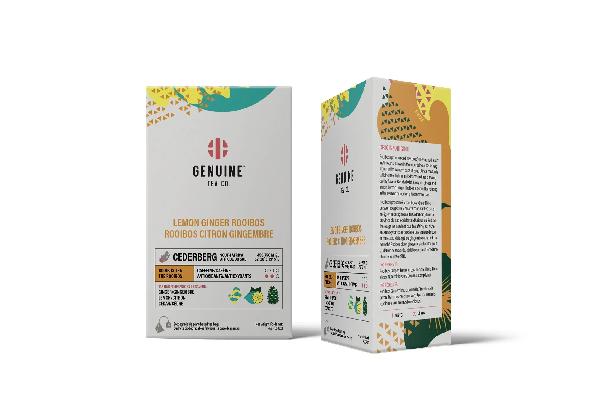 Pyramid Tea Bags - Lemon Ginger Rooibos Herbal Tea - Genuine Tea Company - Toronto - Canada