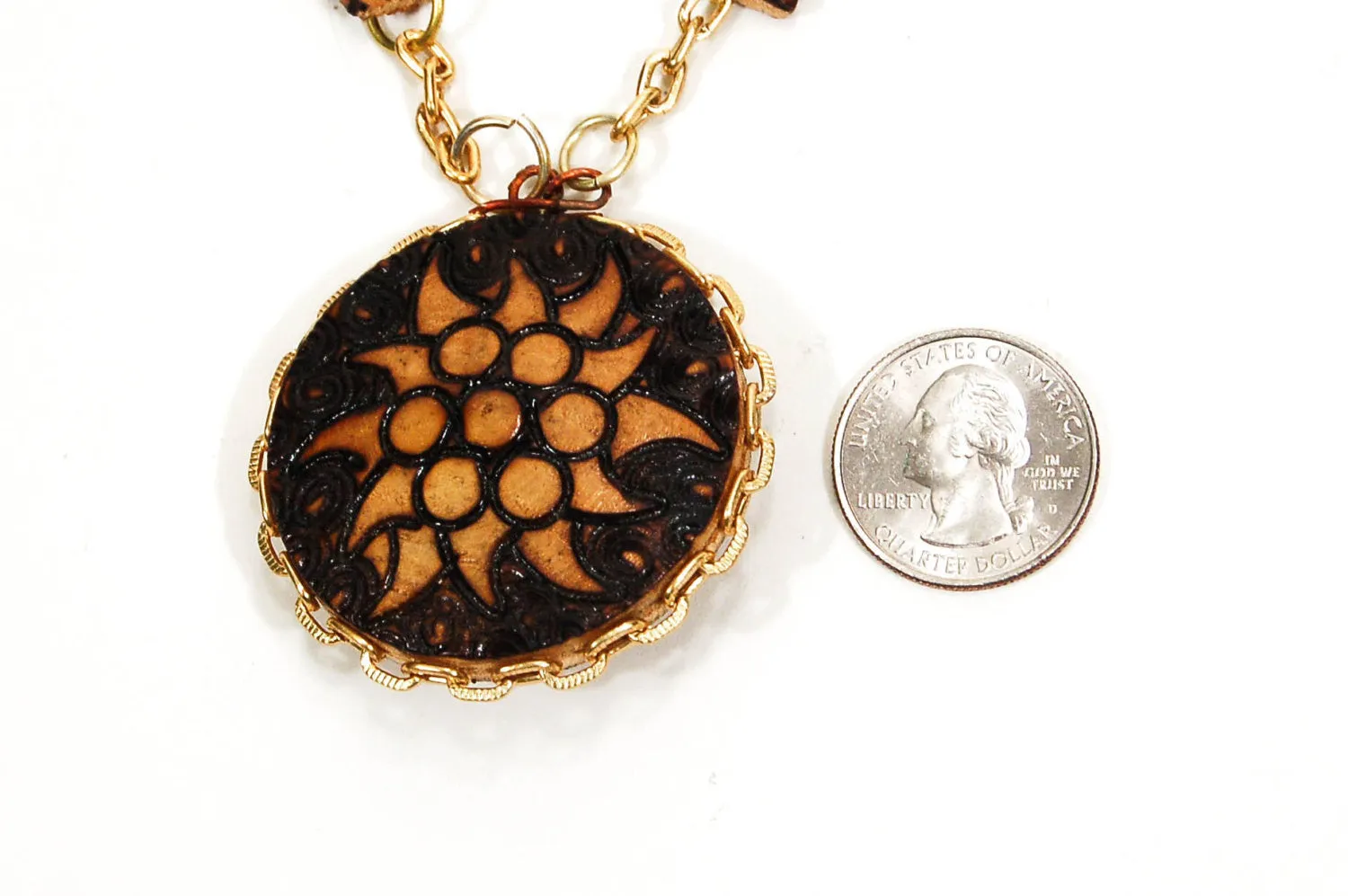 Pyrography Wood Medallion Necklace