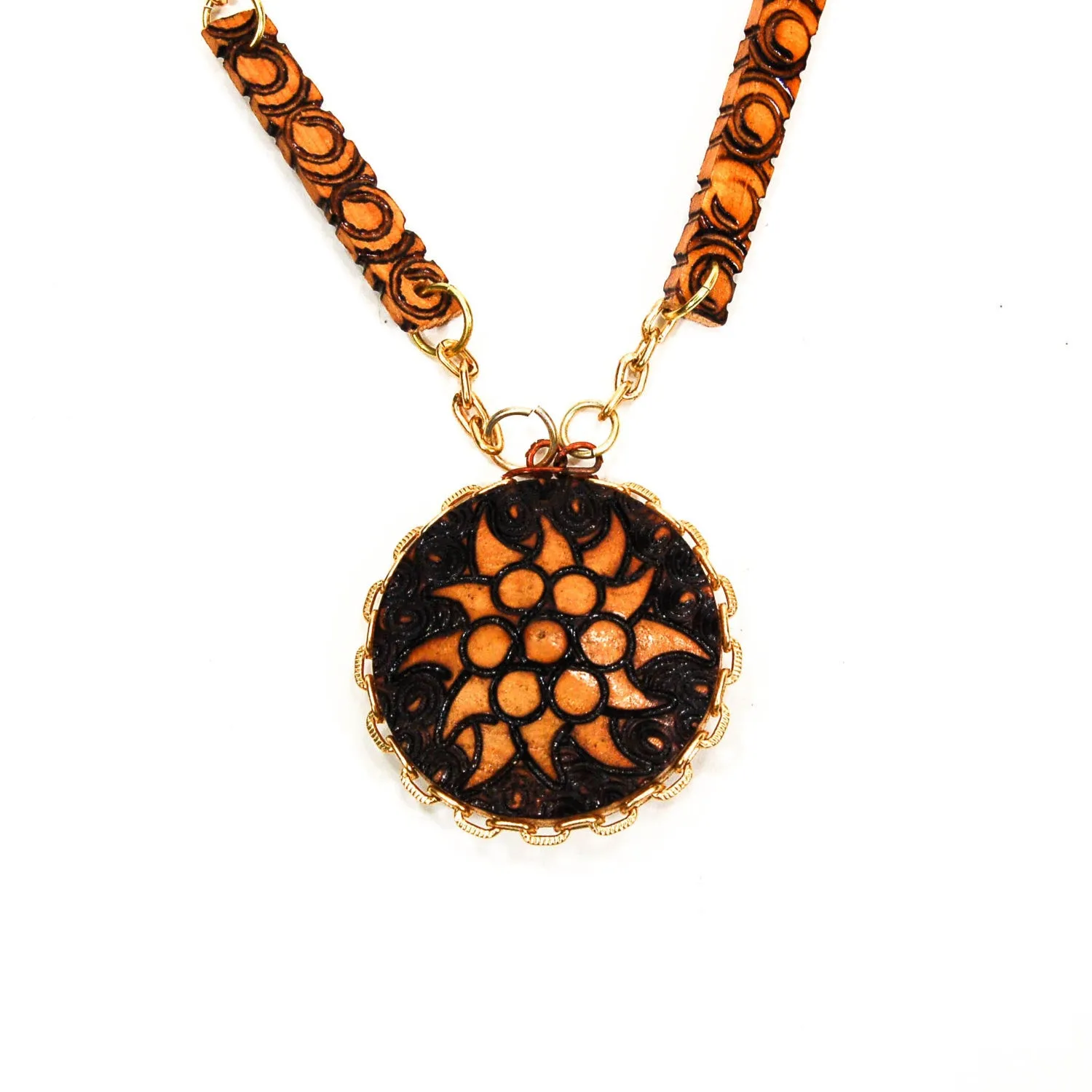 Pyrography Wood Medallion Necklace
