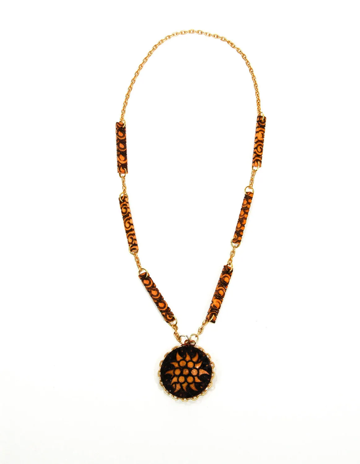 Pyrography Wood Medallion Necklace