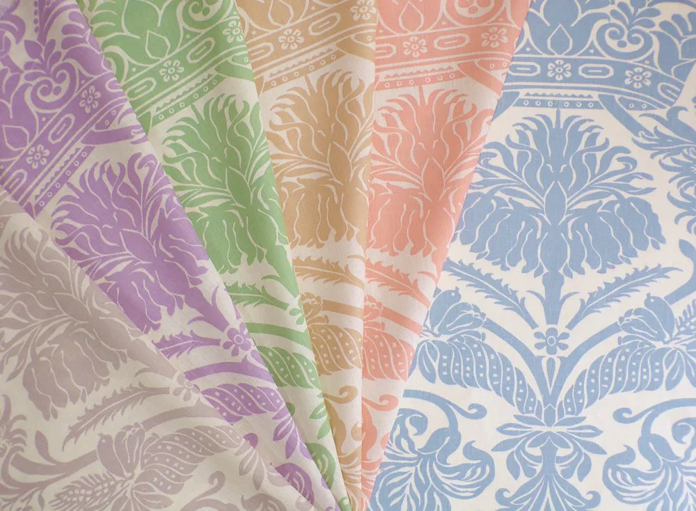 Quadrille Fabric: Corinthe Damask - Custom Windsor Blue on Ecru 100% Linen