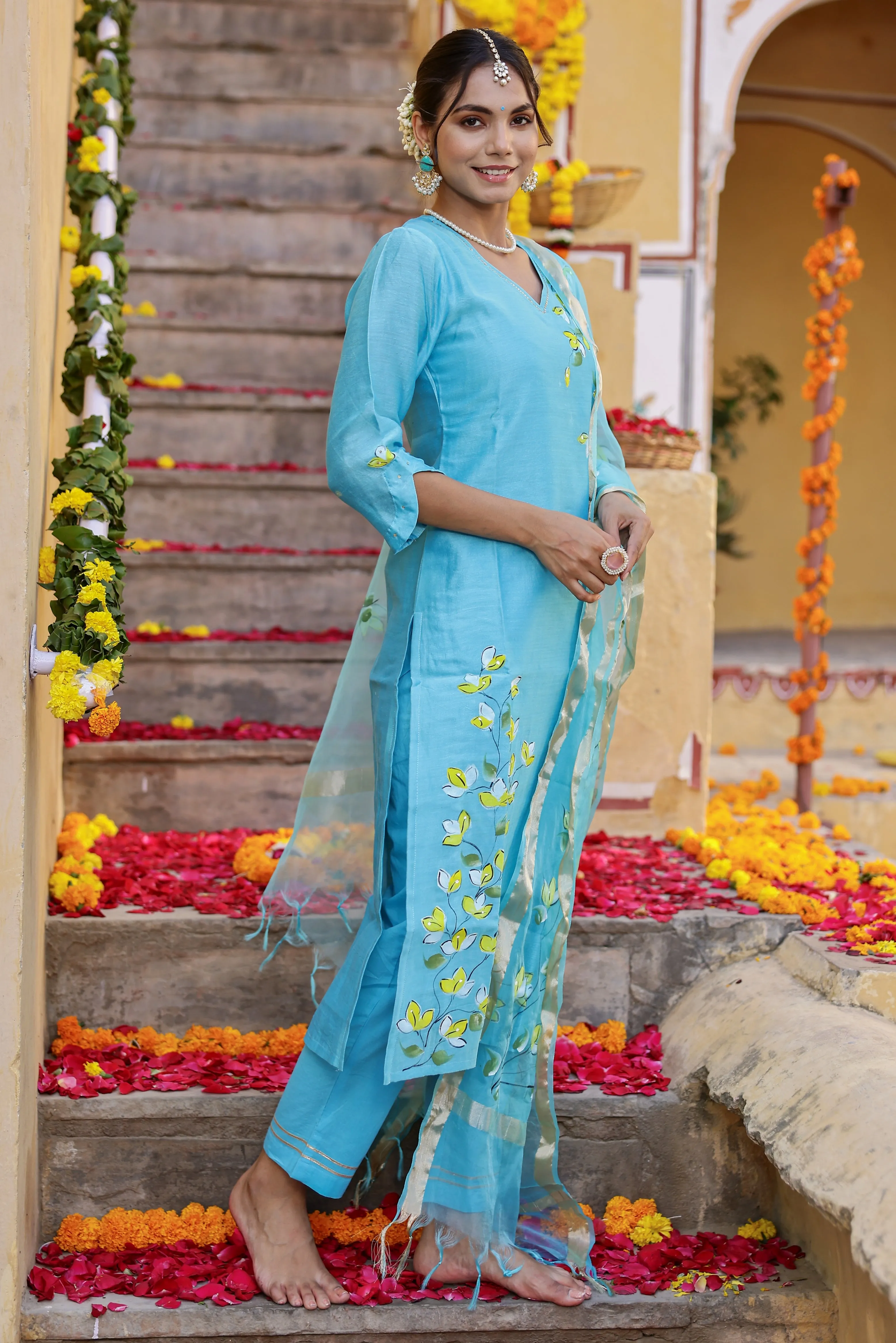 "Falak" Hand Painted Chanderi Suit Set (3pc)