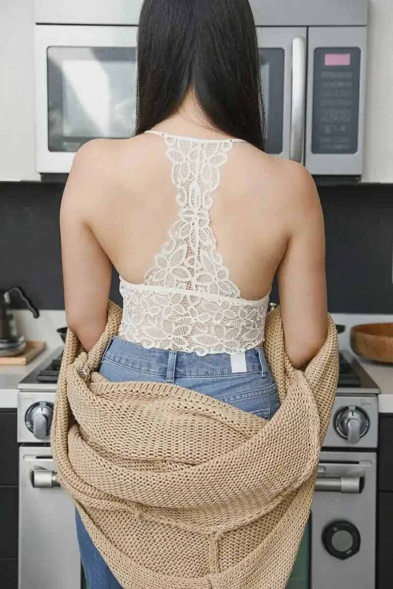 RACERBACK FLOWER LACE BRALETTE PADDED TOP