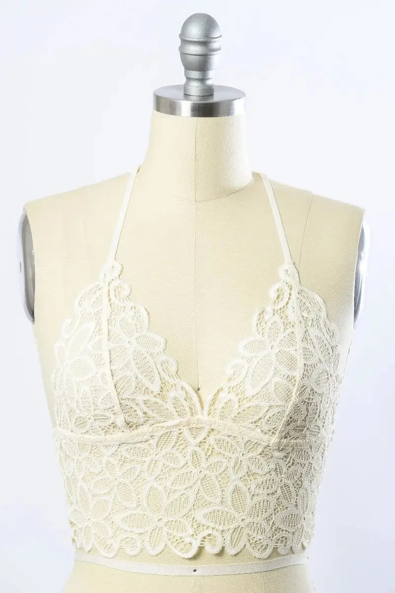 RACERBACK FLOWER LACE BRALETTE PADDED TOP