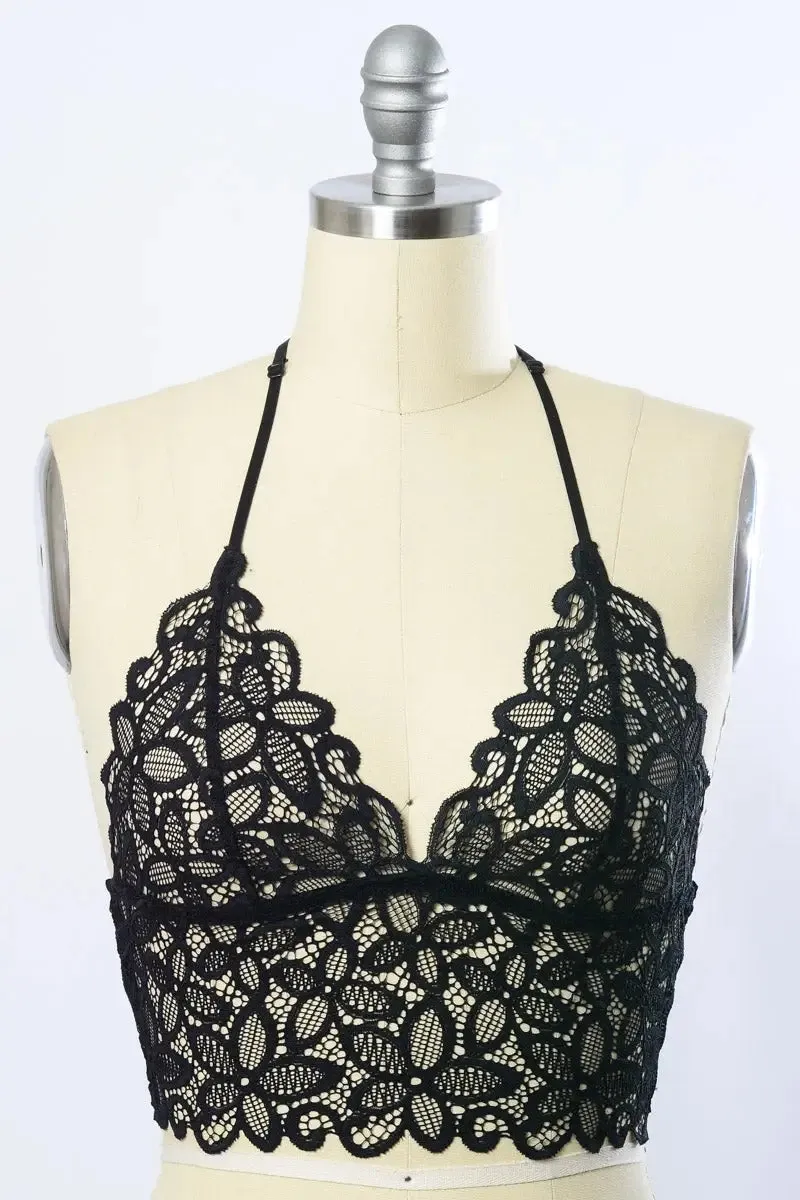 RACERBACK FLOWER LACE BRALETTE PADDED TOP