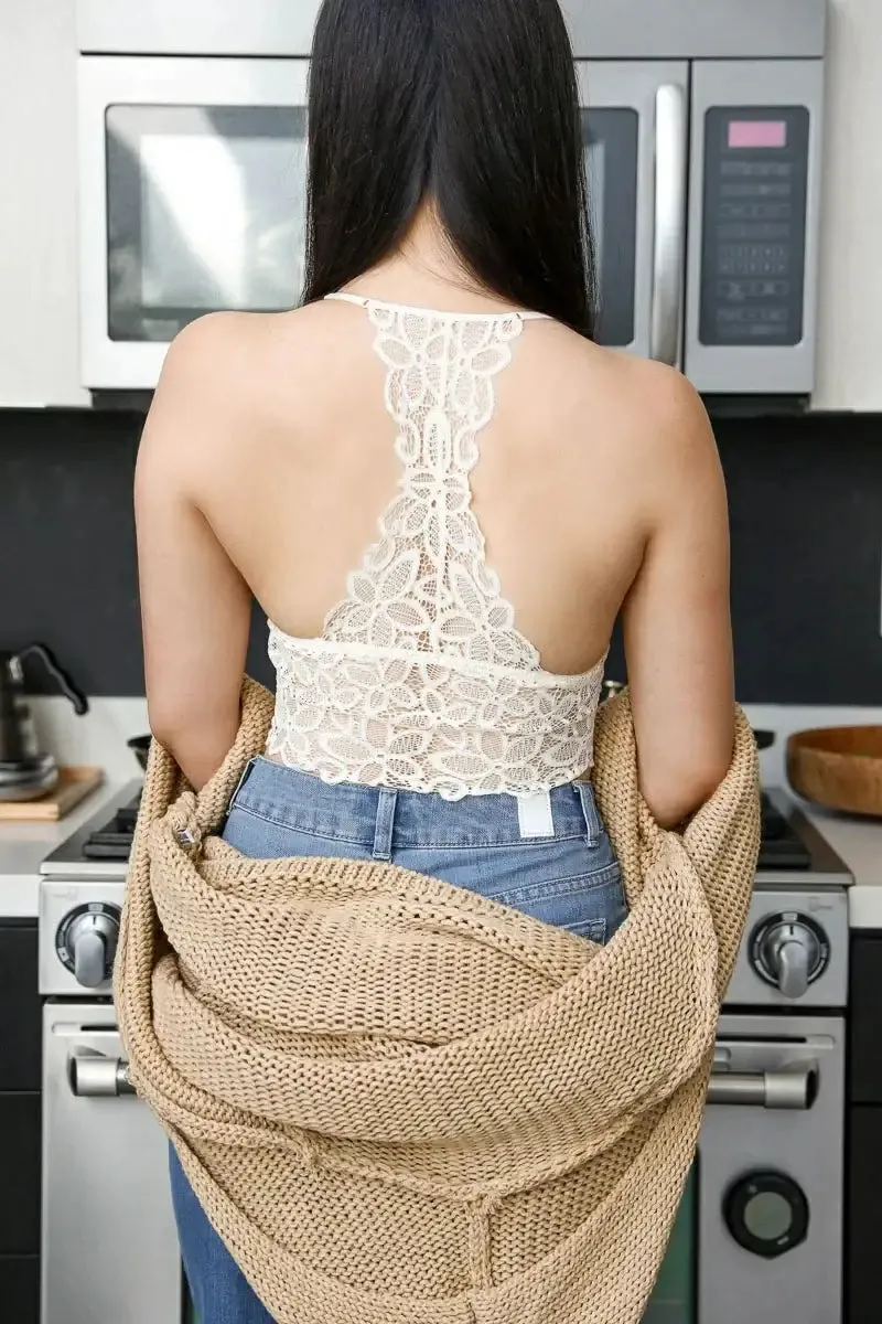 RACERBACK FLOWER LACE BRALETTE PADDED TOP