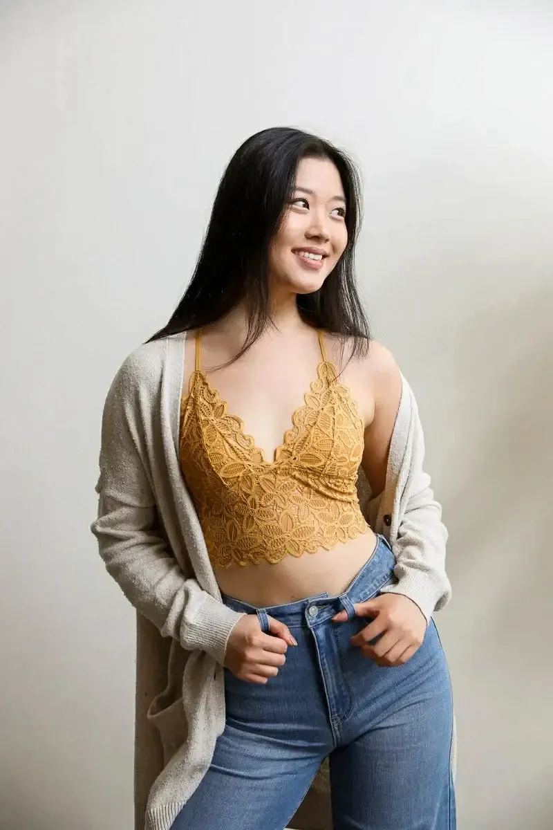 RACERBACK FLOWER LACE BRALETTE PADDED TOP