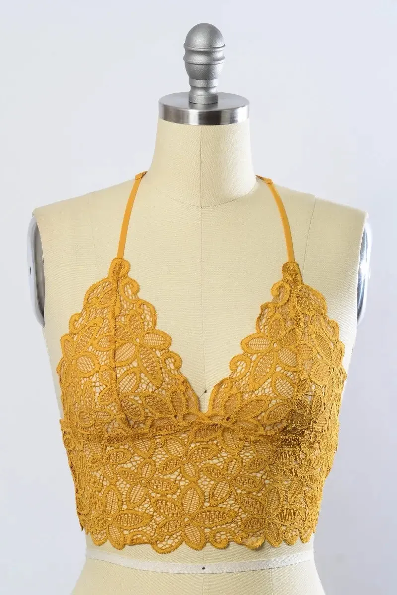 RACERBACK FLOWER LACE BRALETTE PADDED TOP
