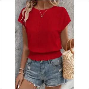 Racing Red Eyelet Blouse: Smocked Hem Hotness 🔥 Needful Things