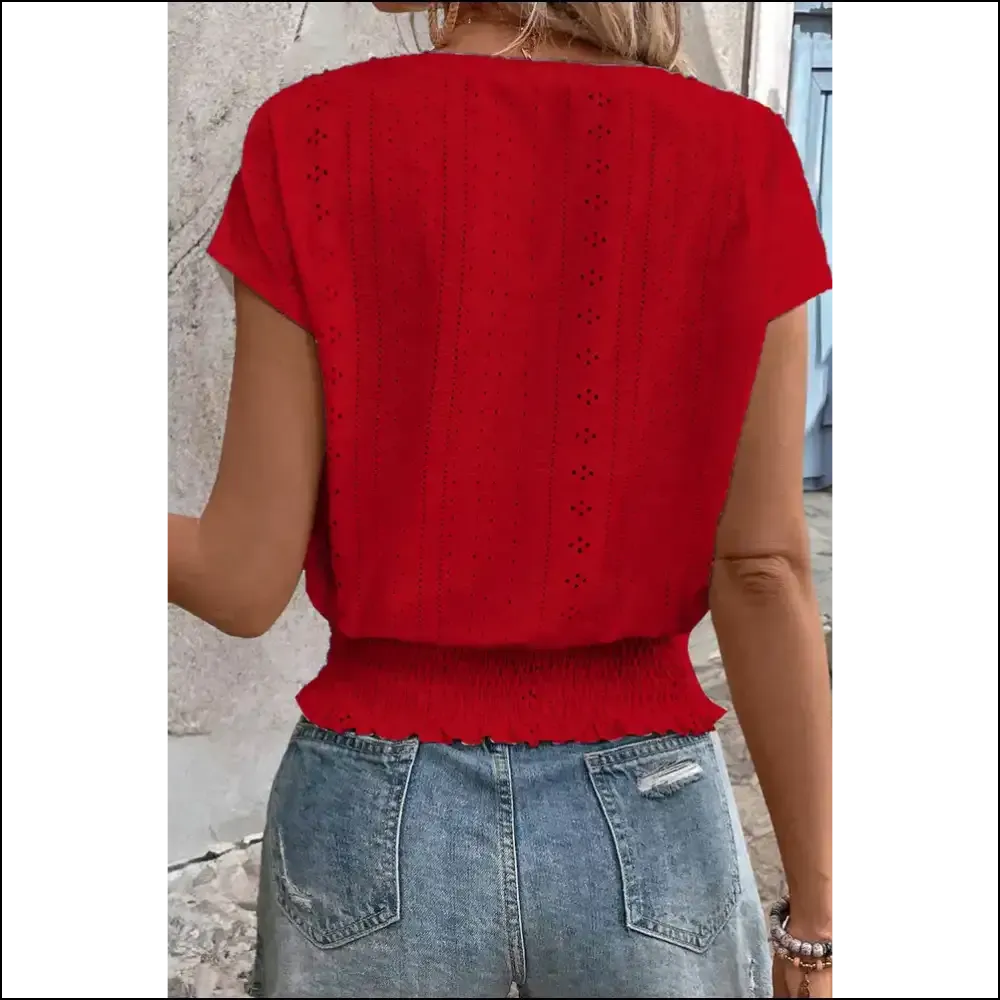 Racing Red Eyelet Blouse: Smocked Hem Hotness 🔥 Needful Things