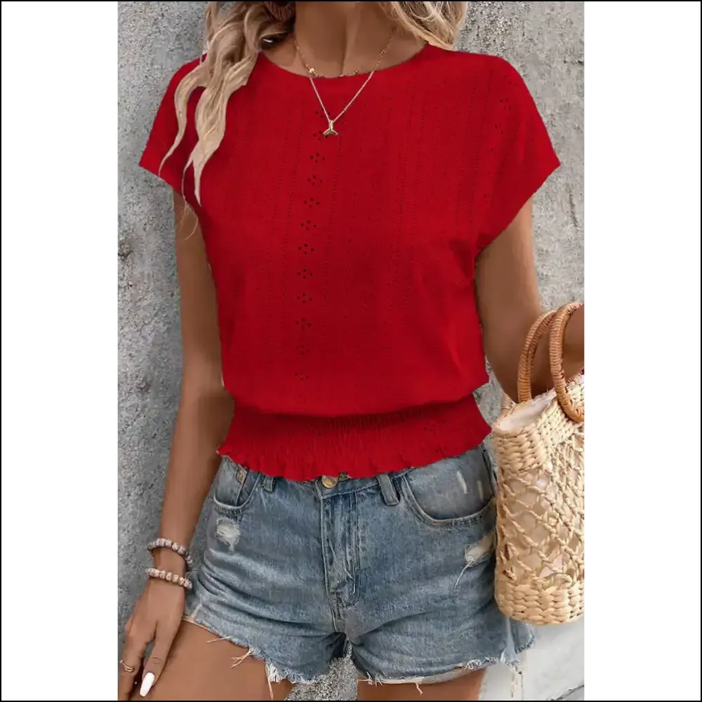 Racing Red Eyelet Blouse: Smocked Hem Hotness 🔥 Needful Things