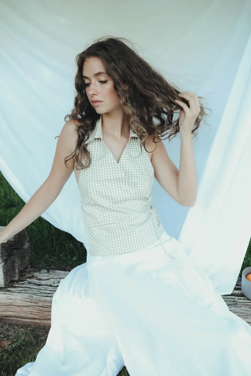 Rae: Checkered Denim Halter Top