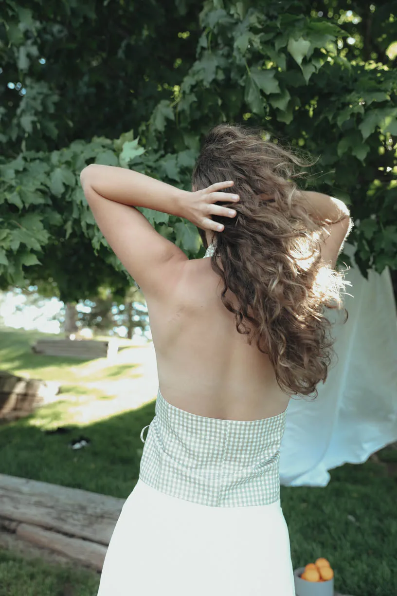 Rae: Checkered Denim Halter Top