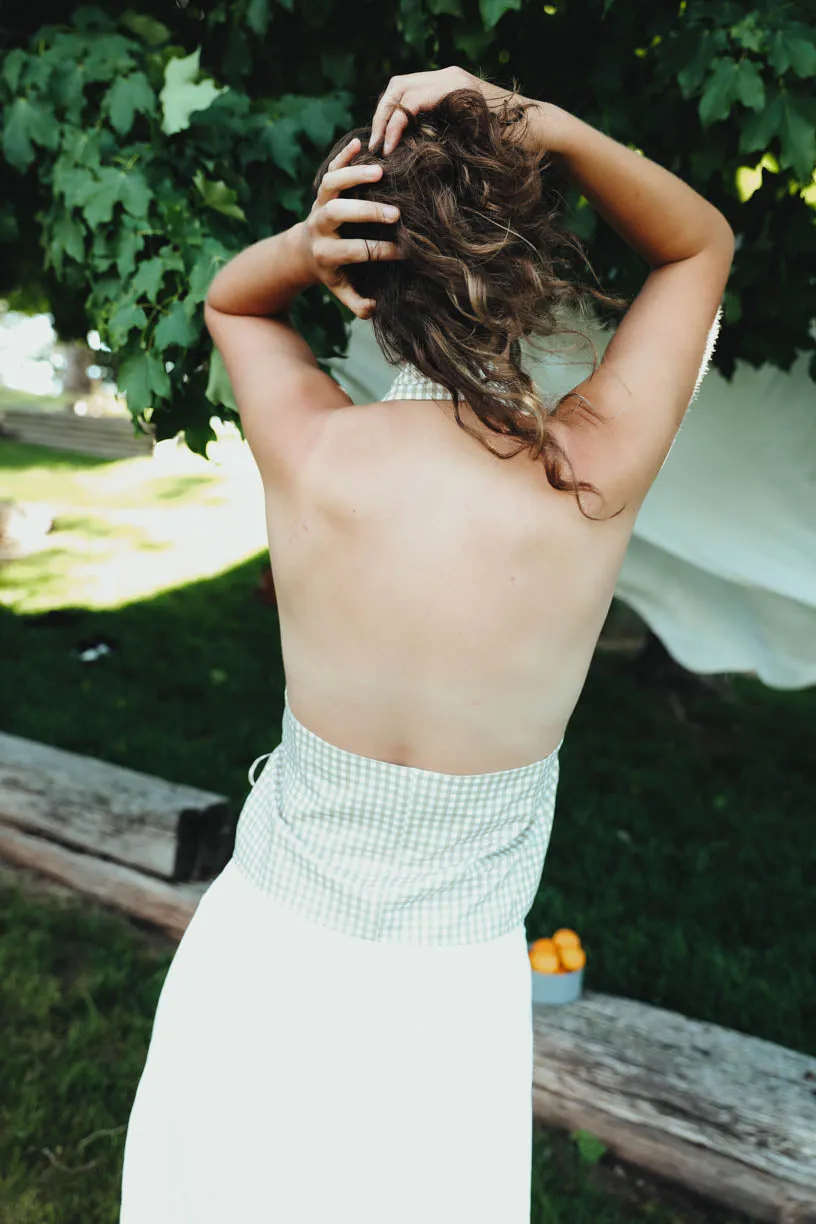 Rae: Checkered Denim Halter Top