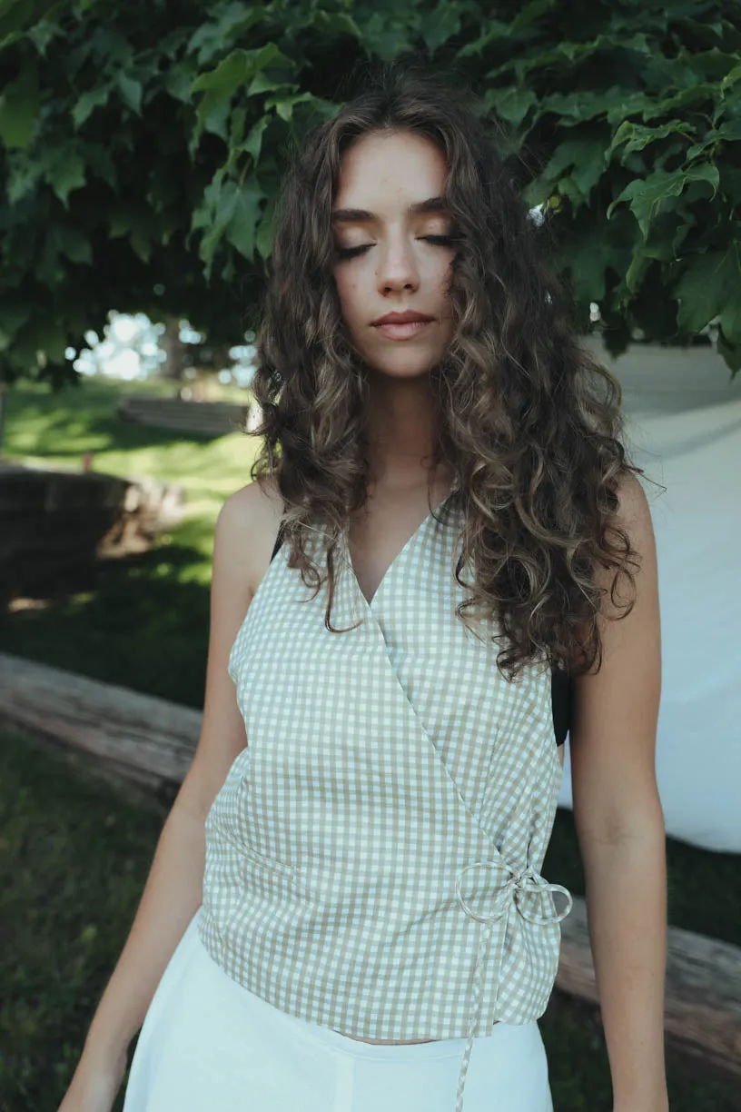 Rae: Checkered Denim Halter Top
