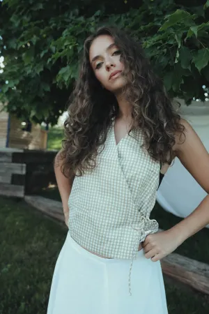 Rae: Checkered Denim Halter Top