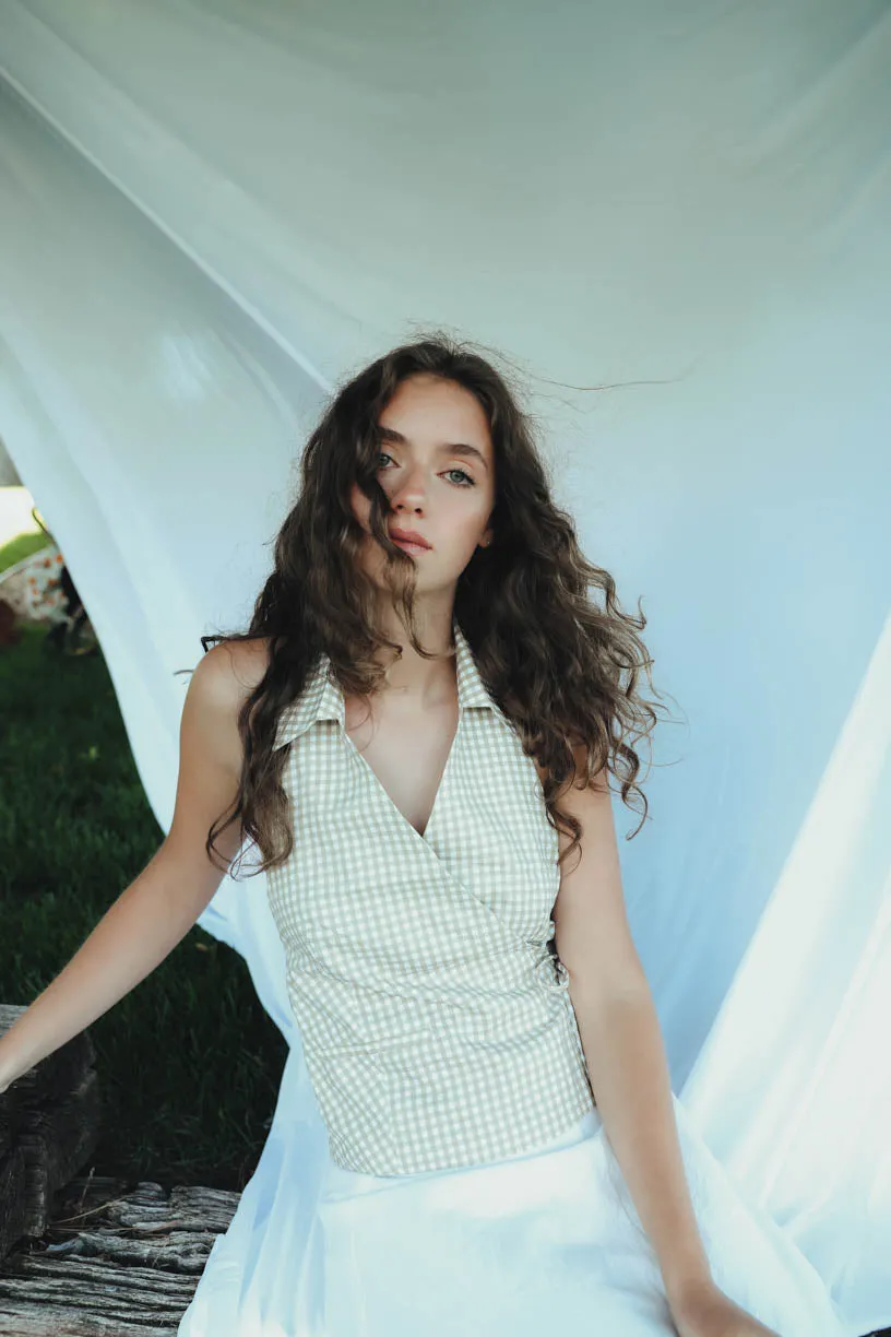 Rae: Checkered Denim Halter Top