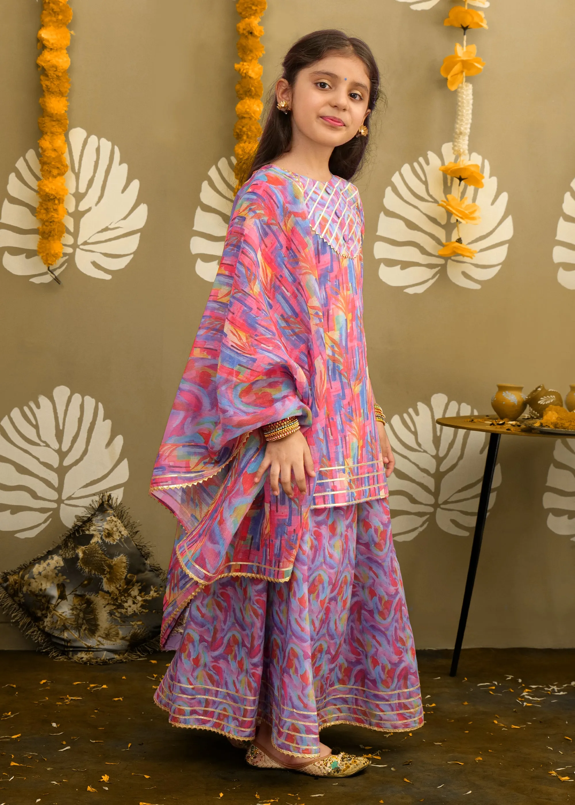 Rainbow Blossom Cotton Lehenga Set