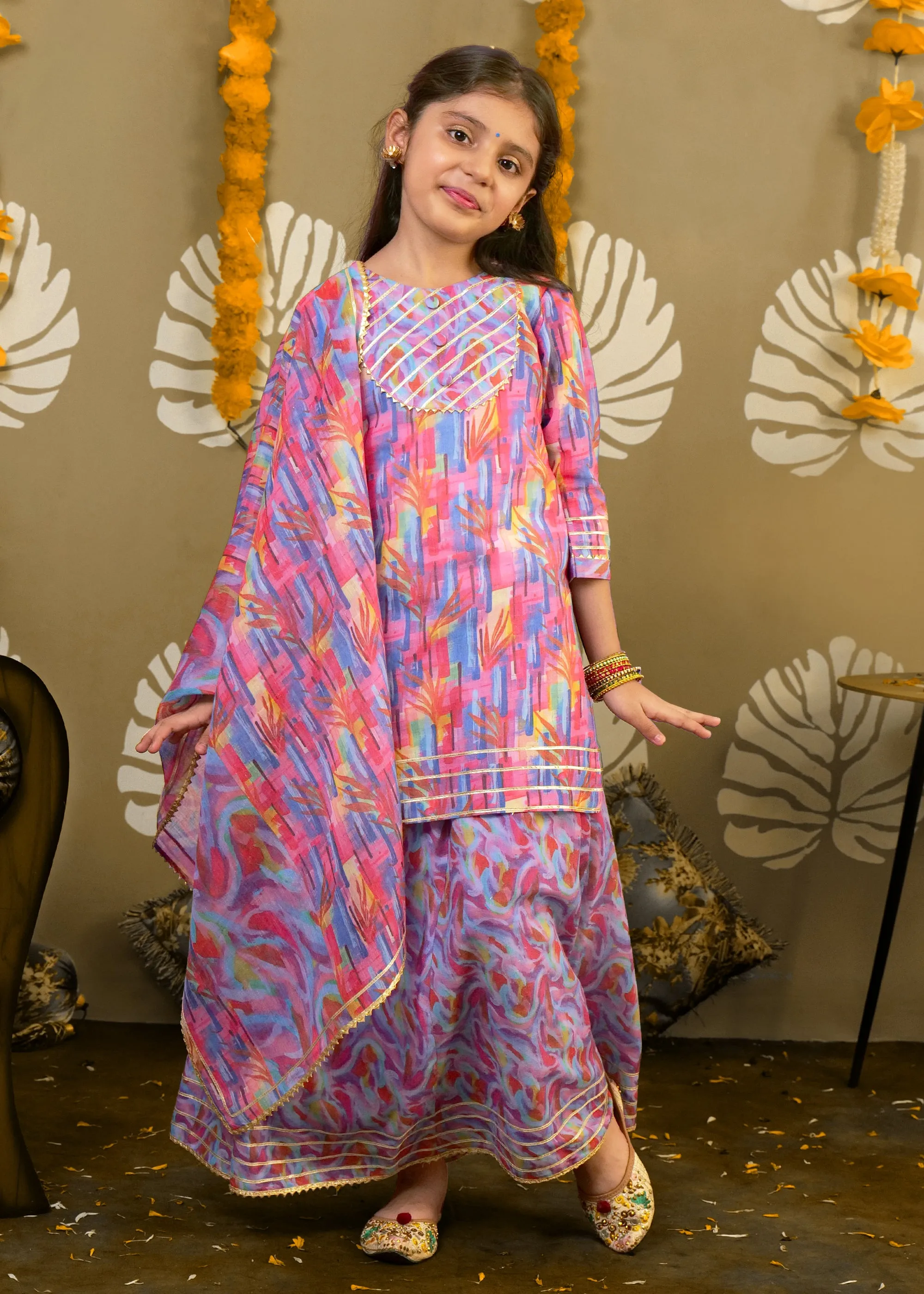 Rainbow Blossom Cotton Lehenga Set