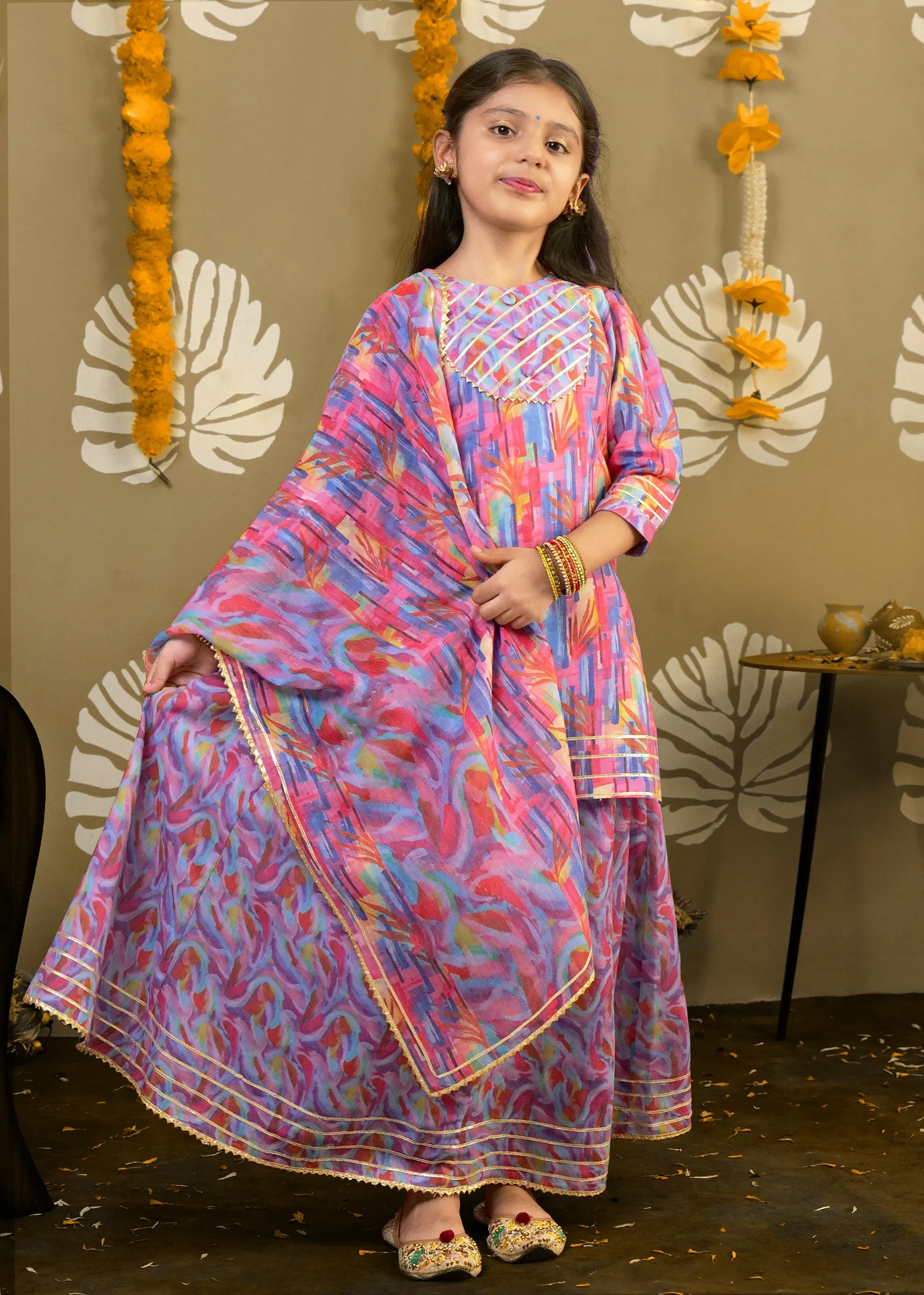 Rainbow Blossom Cotton Lehenga Set