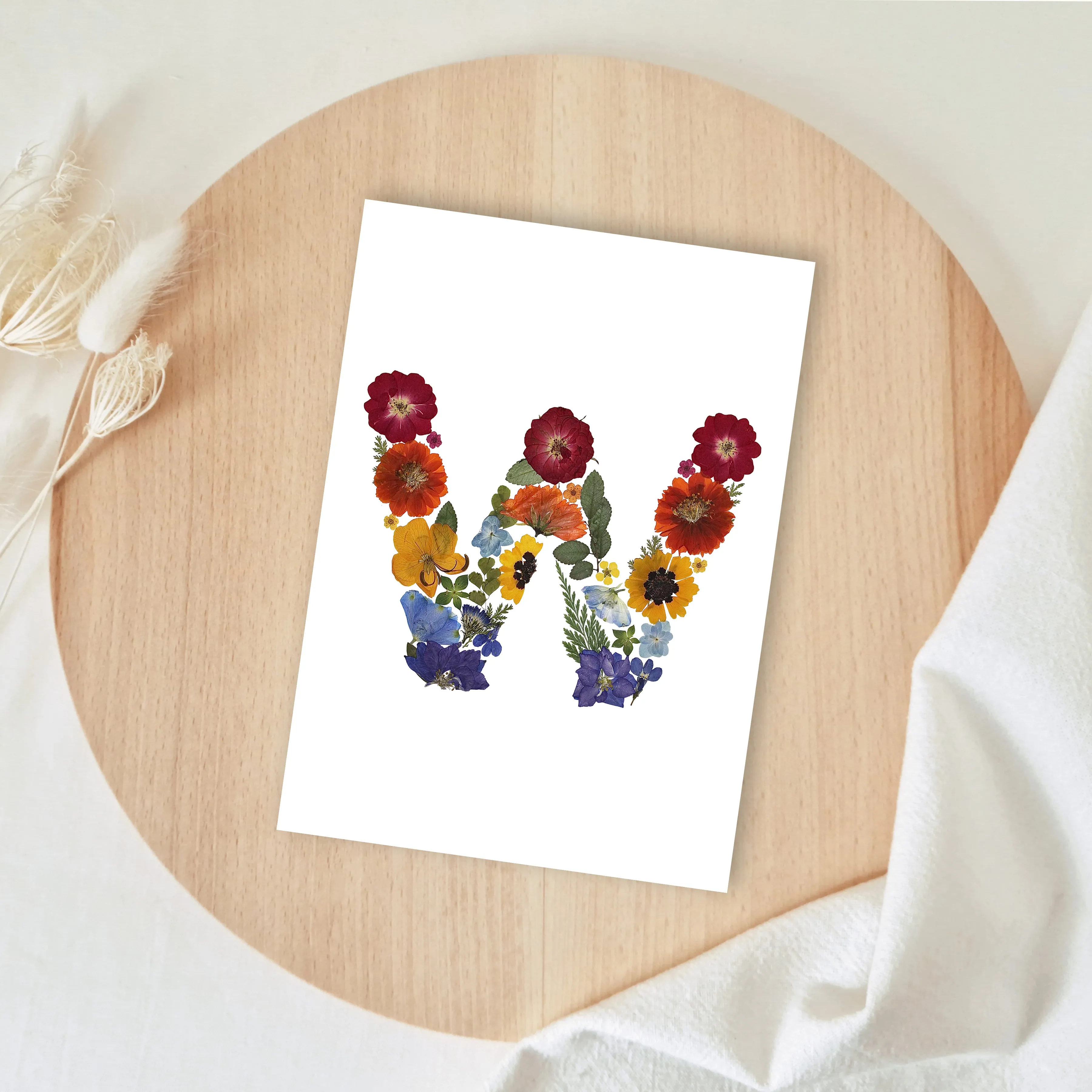 Rainbow Garden Letter "W" Floral Art Print