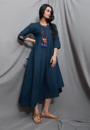 Rainbow - Navy Blue Cowl Dress with Necklace