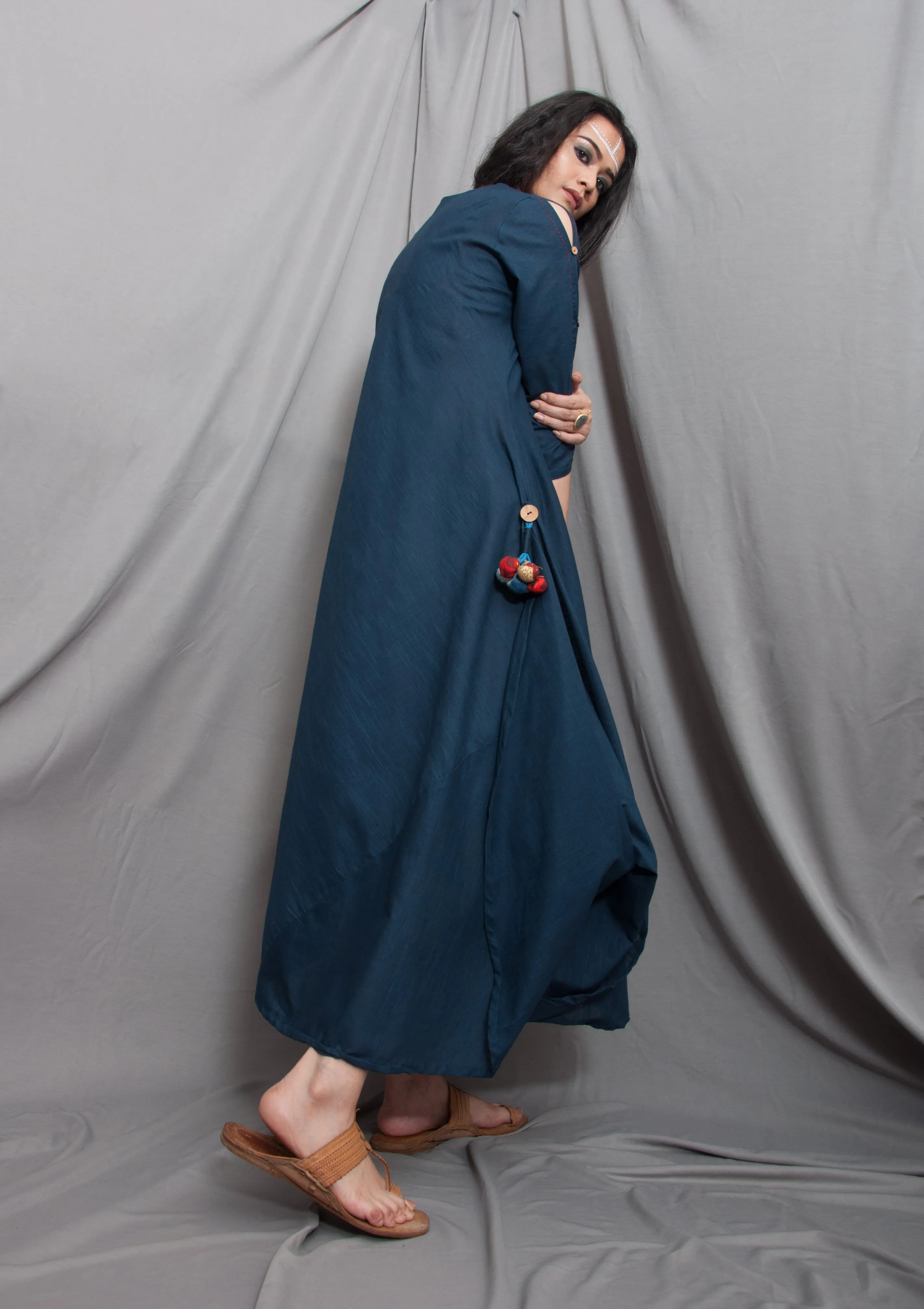 Rainbow - Navy Blue Cowl Dress with Necklace