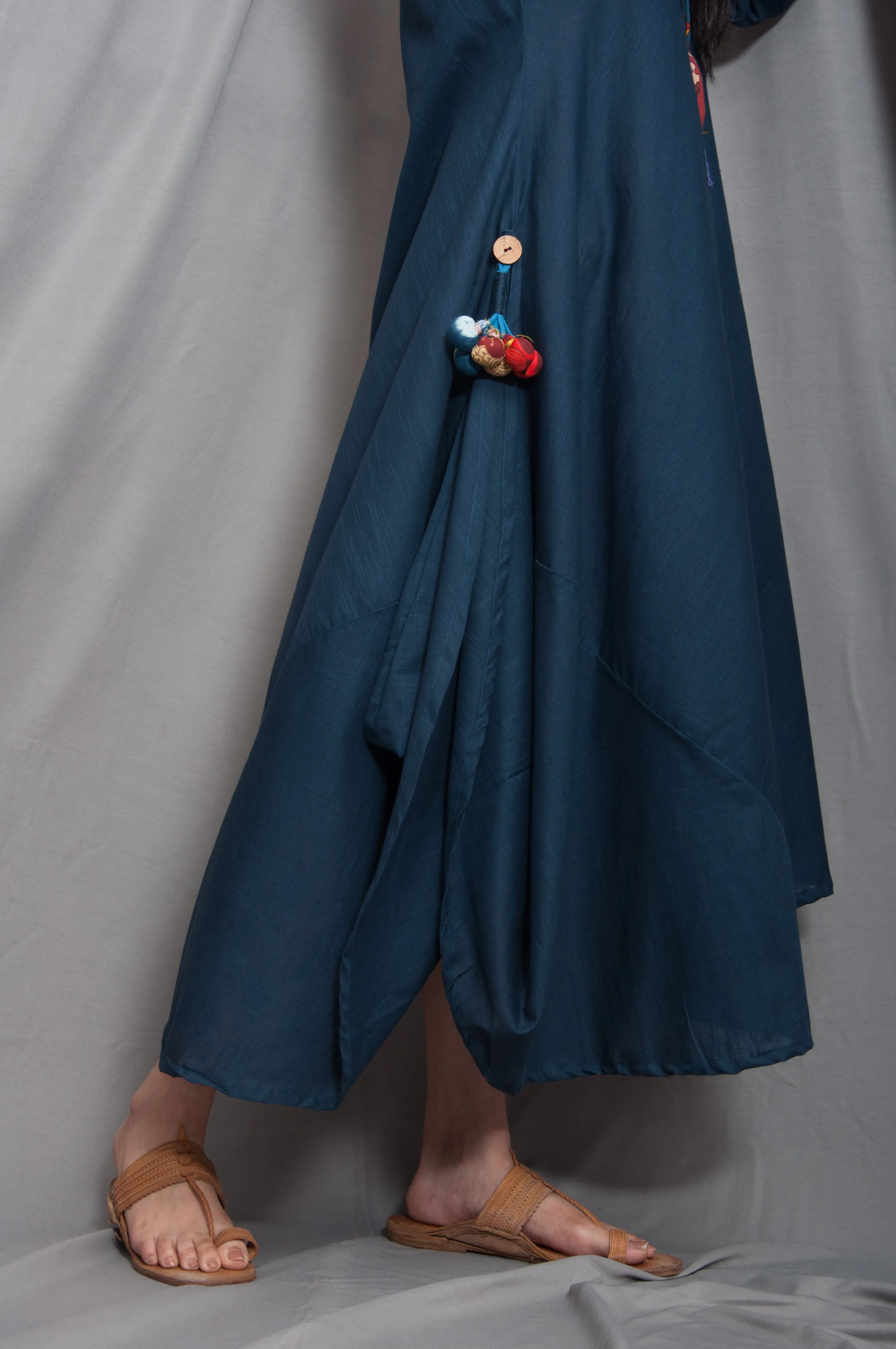 Rainbow - Navy Blue Cowl Dress with Necklace