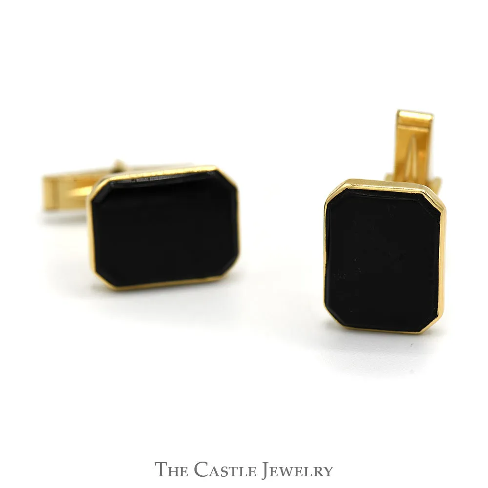 Rectangular Black Onyx Cuff Links in 14k Yellow Gold