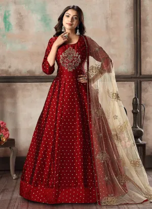 Red And Golden Bunch Anarkali Suit