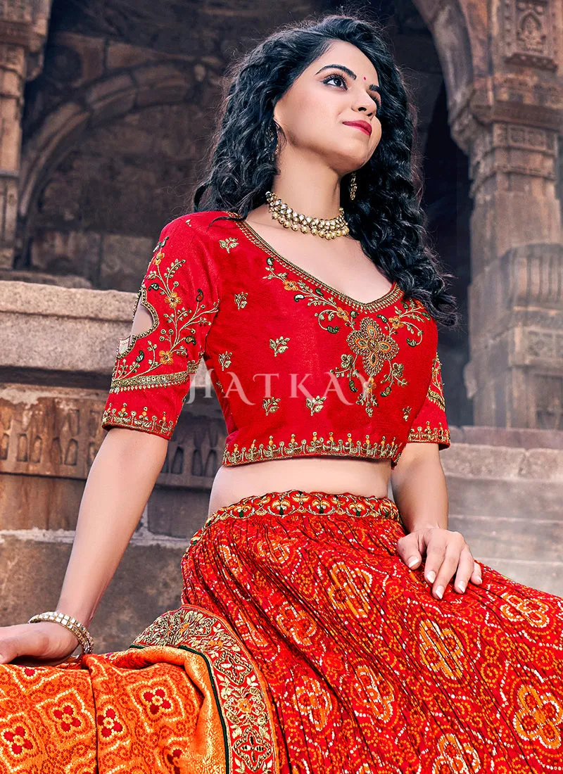 Red And Orange Multi Embroidery Wedding Designer Lehenga Choli
