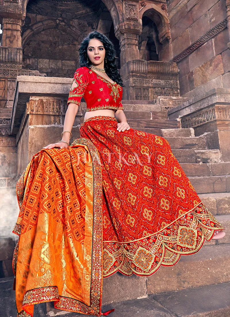 Red And Orange Multi Embroidery Wedding Designer Lehenga Choli