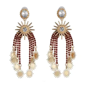 Red Cubic Zirconia & Crystal Star Tassel Drop Earrings