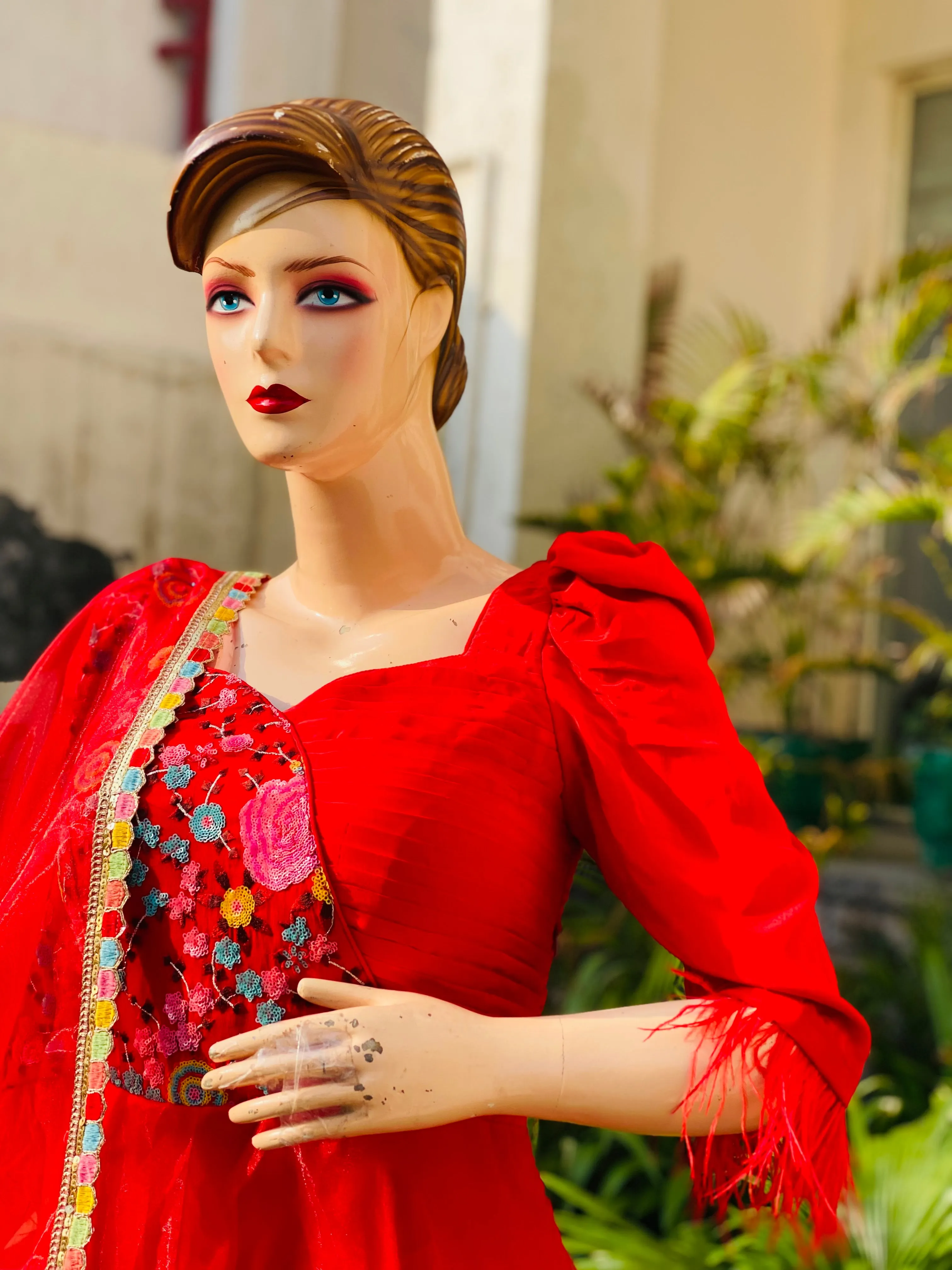 Red Hand Painted Anarkali
