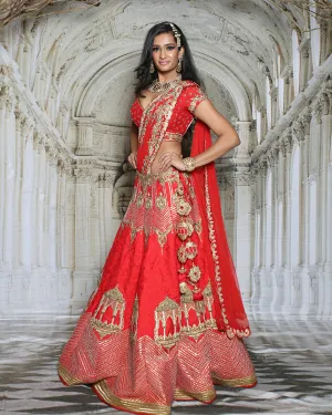 Red Jarokha Lehenga