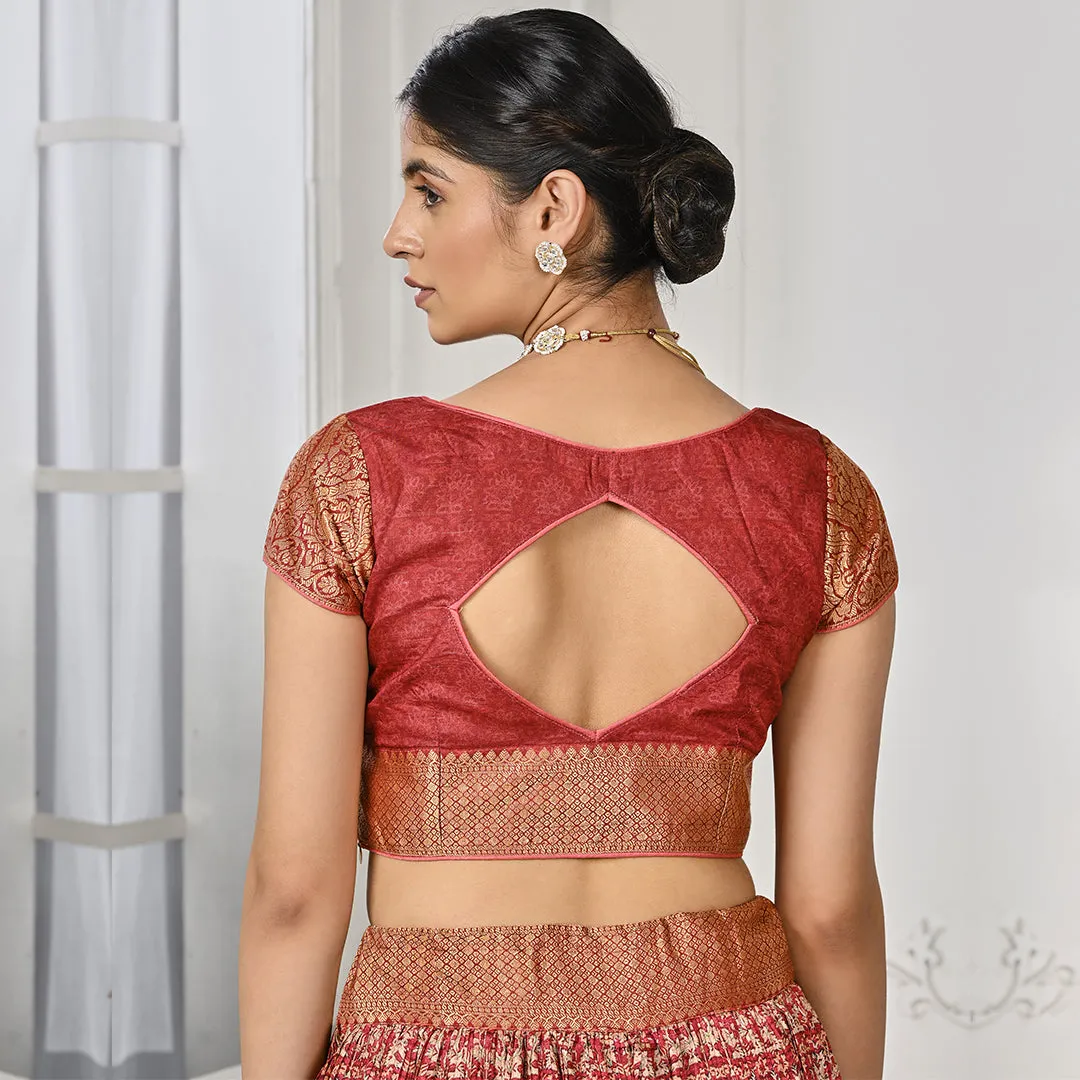 Red Lehenga Set with Banarsi Edge