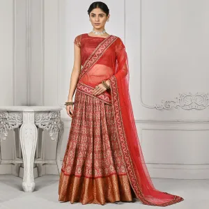 Red Lehenga Set with Banarsi Edge
