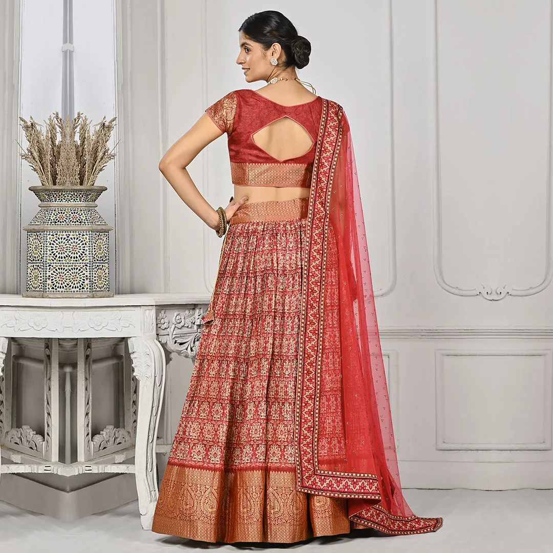 Red Lehenga Set with Banarsi Edge