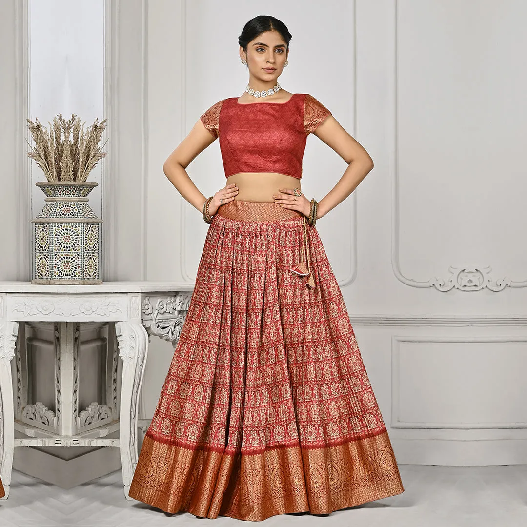 Red Lehenga Set with Banarsi Edge