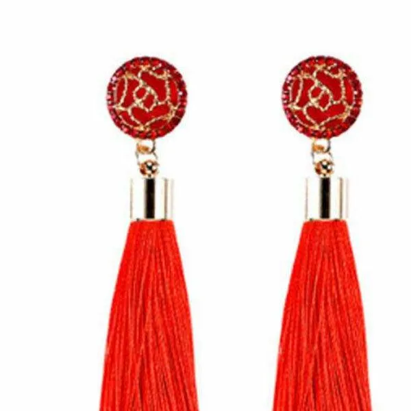Red Tassel Fringe Earring