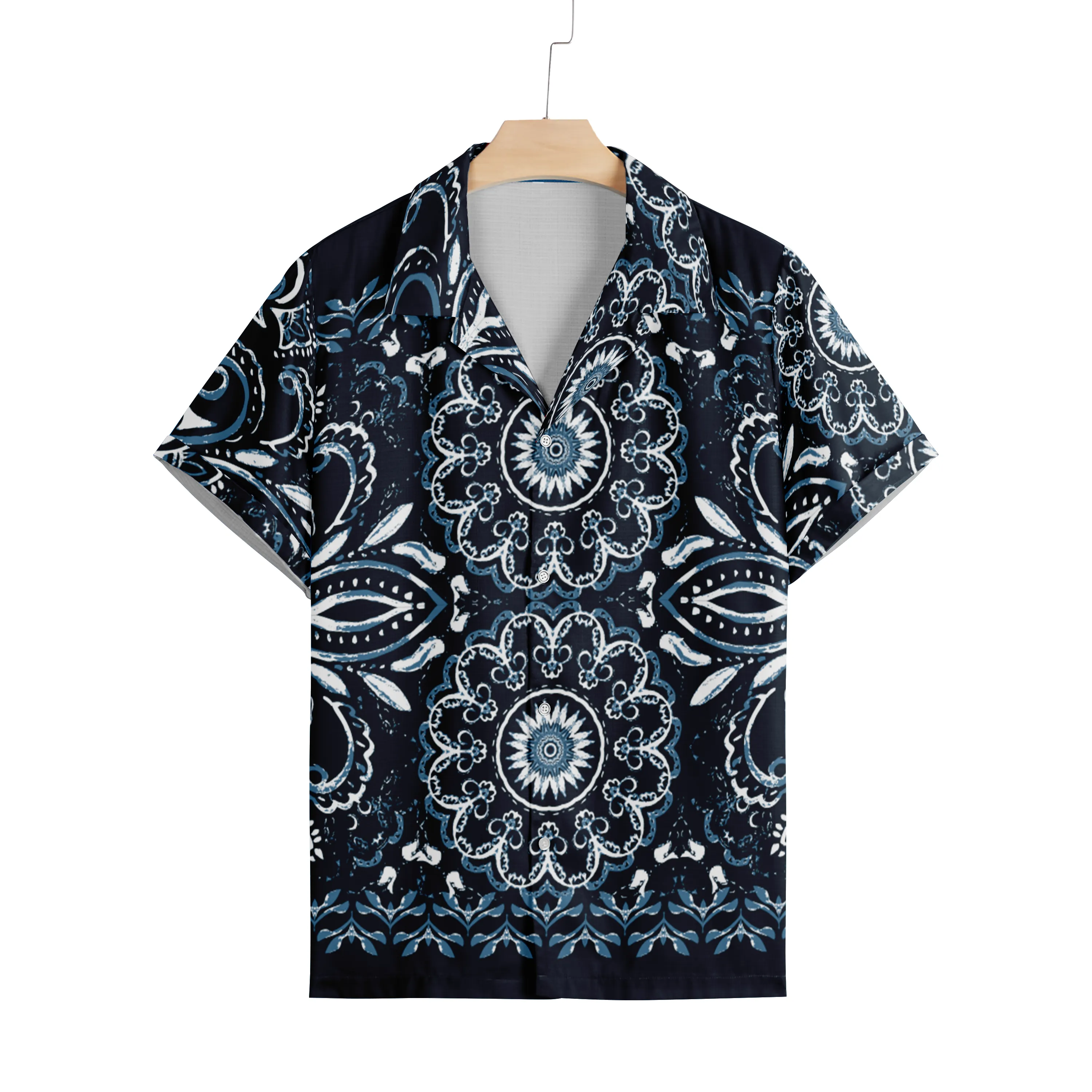 RETRO ETHNIC STYLE PRINTED ALOHA SHIRT