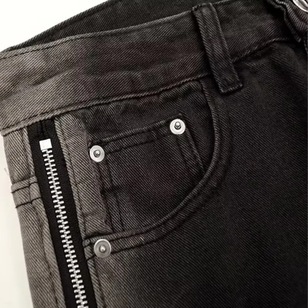 Retro High Street Gradient Zip Slit Jeans