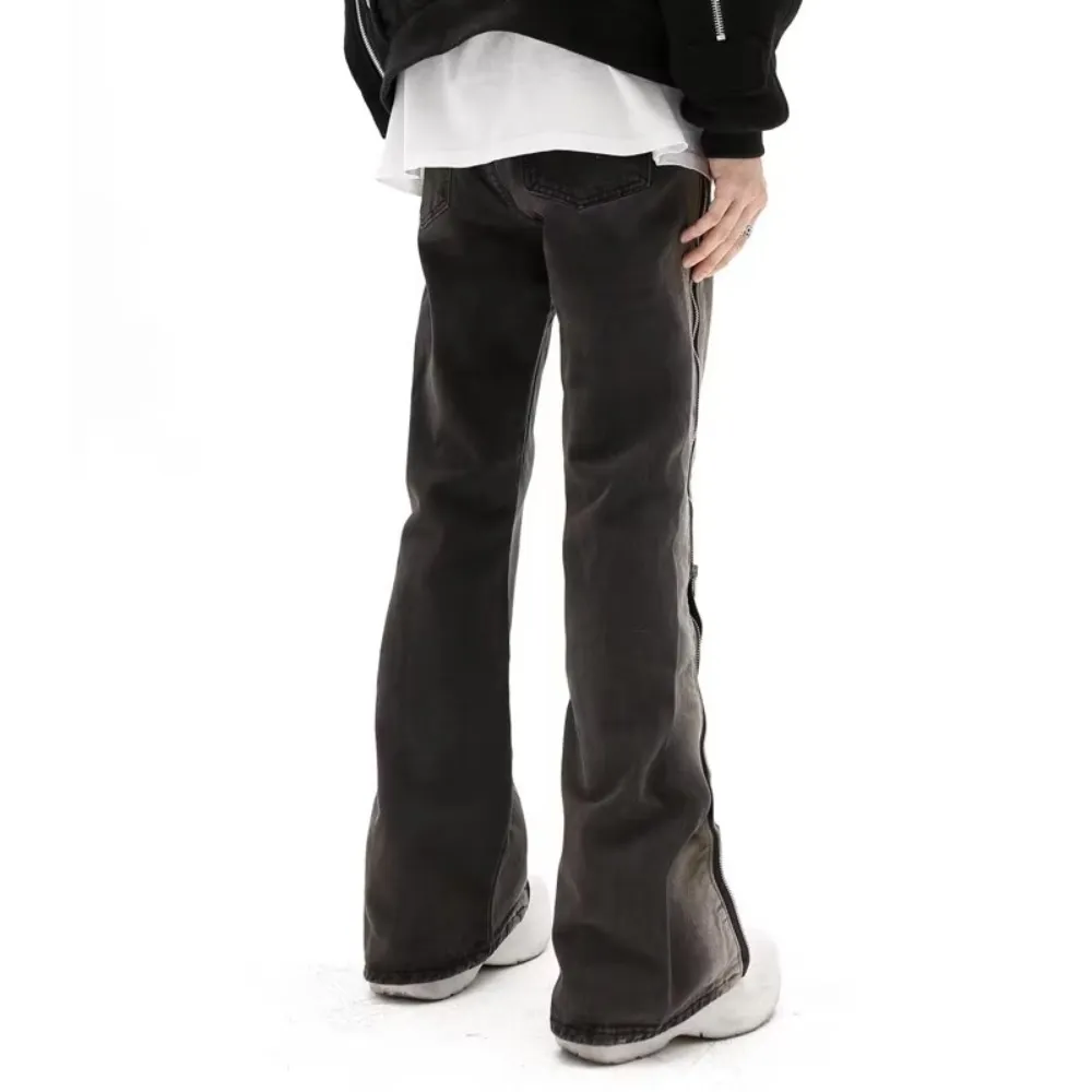 Retro High Street Gradient Zip Slit Jeans