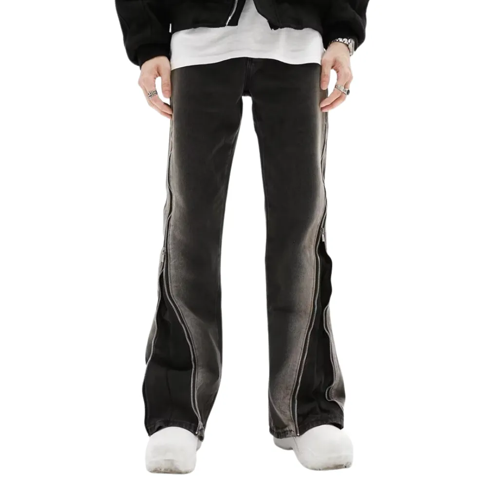 Retro High Street Gradient Zip Slit Jeans