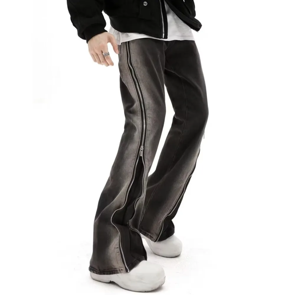 Retro High Street Gradient Zip Slit Jeans